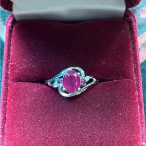 Ruby diamond 10K white gold ring